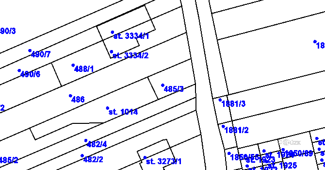 Parcela st. 485/3 v KÚ Otrokovice, Katastrální mapa