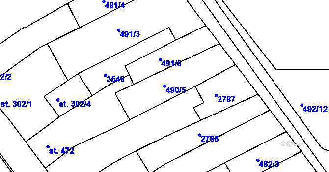 Parcela st. 490/5 v KÚ Otrokovice, Katastrální mapa