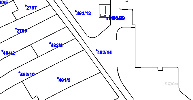 Parcela st. 492/14 v KÚ Otrokovice, Katastrální mapa