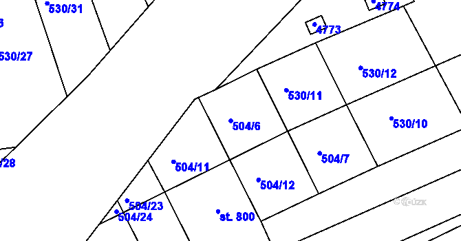 Parcela st. 504/6 v KÚ Otrokovice, Katastrální mapa