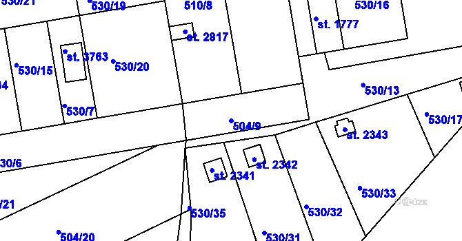 Parcela st. 504/9 v KÚ Otrokovice, Katastrální mapa