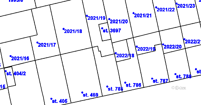 Parcela st. 2022/17 v KÚ Otrokovice, Katastrální mapa
