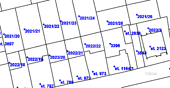 Parcela st. 2022/22 v KÚ Otrokovice, Katastrální mapa