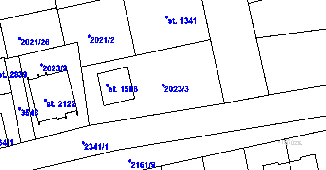 Parcela st. 2023/3 v KÚ Otrokovice, Katastrální mapa