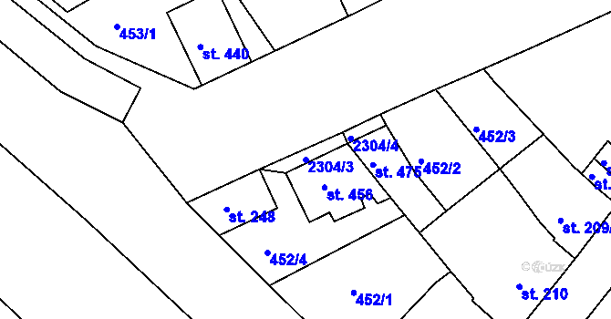 Parcela st. 2304/3 v KÚ Otrokovice, Katastrální mapa