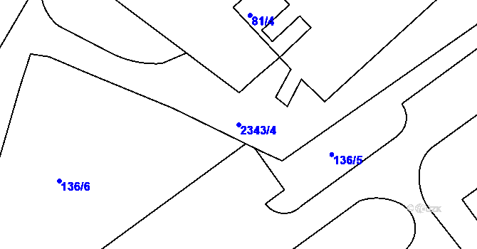 Parcela st. 2343/4 v KÚ Otrokovice, Katastrální mapa