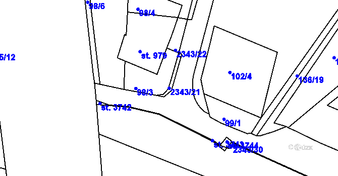 Parcela st. 2343/21 v KÚ Otrokovice, Katastrální mapa