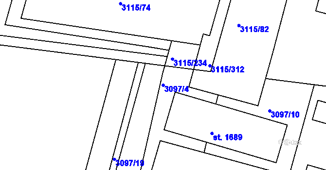 Parcela st. 3097/4 v KÚ Otrokovice, Katastrální mapa