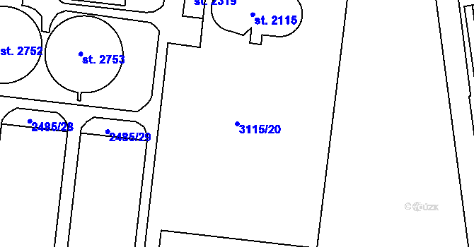 Parcela st. 3115/20 v KÚ Otrokovice, Katastrální mapa