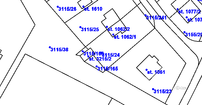 Parcela st. 3115/24 v KÚ Otrokovice, Katastrální mapa