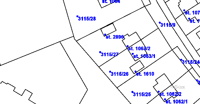 Parcela st. 3115/27 v KÚ Otrokovice, Katastrální mapa