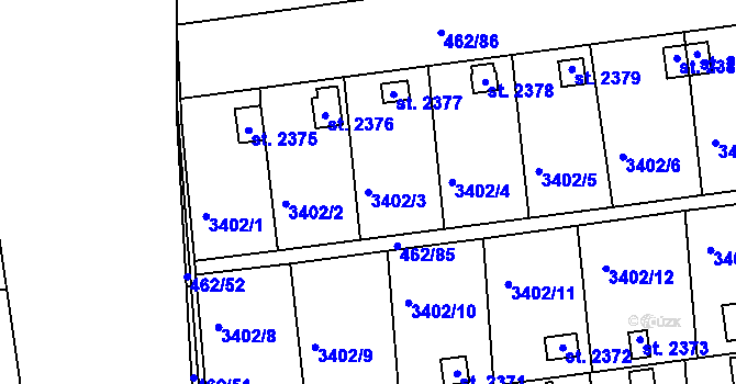 Parcela st. 3402/3 v KÚ Otrokovice, Katastrální mapa