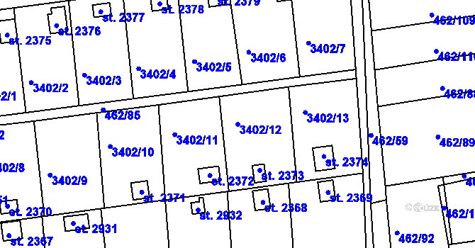 Parcela st. 3402/12 v KÚ Otrokovice, Katastrální mapa