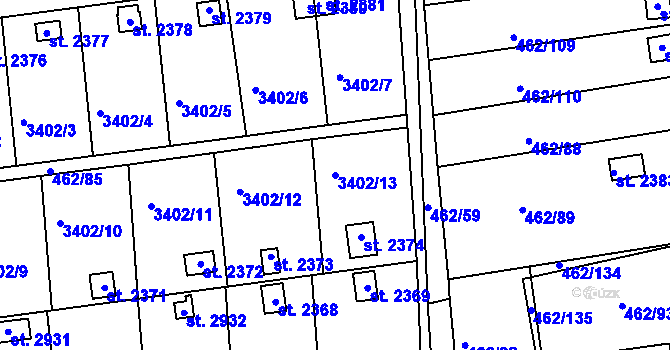 Parcela st. 3402/13 v KÚ Otrokovice, Katastrální mapa