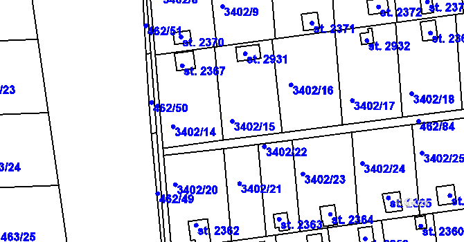 Parcela st. 3402/15 v KÚ Otrokovice, Katastrální mapa