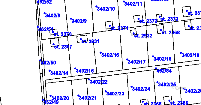 Parcela st. 3402/16 v KÚ Otrokovice, Katastrální mapa