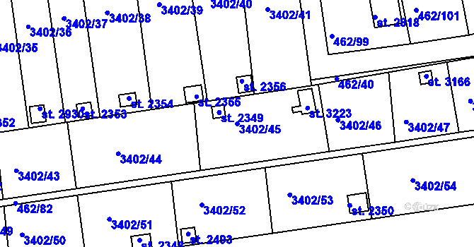 Parcela st. 3402/45 v KÚ Otrokovice, Katastrální mapa