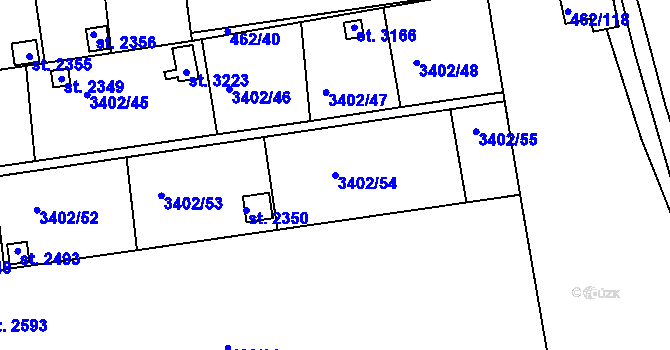 Parcela st. 3402/54 v KÚ Otrokovice, Katastrální mapa