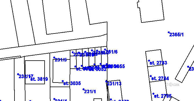 Parcela st. 231/7 v KÚ Otrokovice, Katastrální mapa