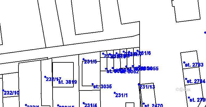 Parcela st. 231/11 v KÚ Otrokovice, Katastrální mapa