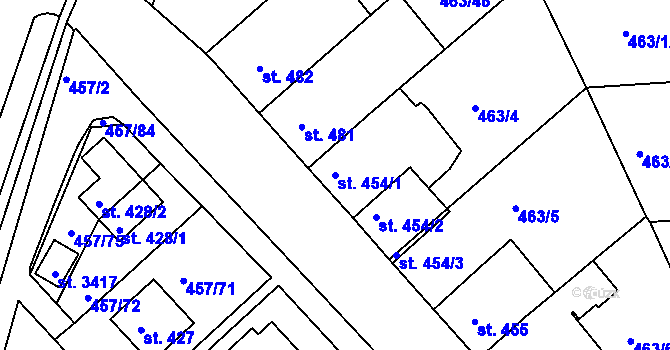 Parcela st. 454/1 v KÚ Otrokovice, Katastrální mapa