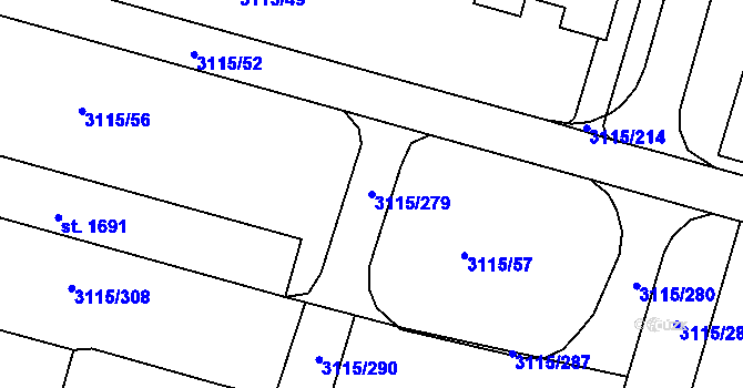 Parcela st. 3115/279 v KÚ Otrokovice, Katastrální mapa