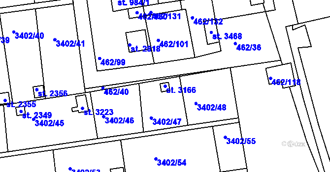 Parcela st. 3166 v KÚ Otrokovice, Katastrální mapa