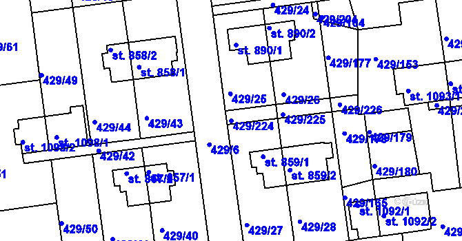 Parcela st. 429/224 v KÚ Otrokovice, Katastrální mapa