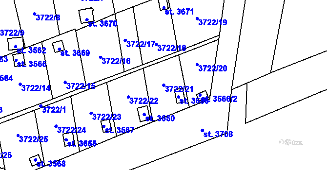 Parcela st. 3722/21 v KÚ Otrokovice, Katastrální mapa