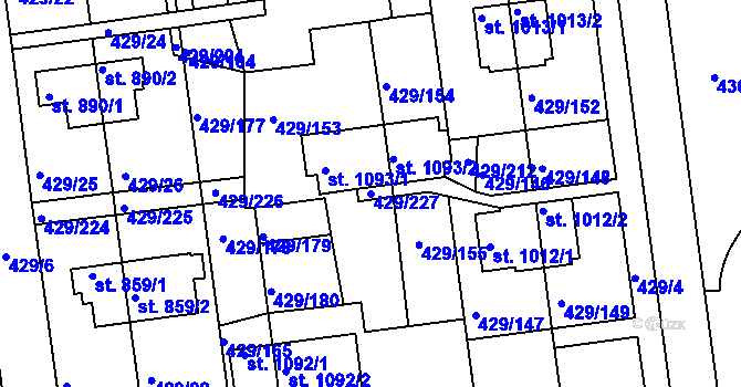 Parcela st. 429/227 v KÚ Otrokovice, Katastrální mapa