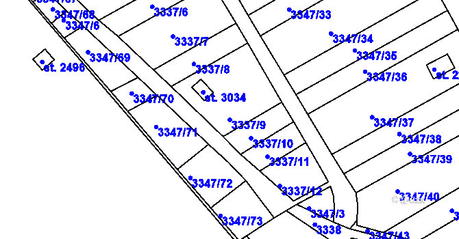 Parcela st. 3337/9 v KÚ Otrokovice, Katastrální mapa
