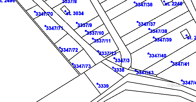 Parcela st. 3337/12 v KÚ Otrokovice, Katastrální mapa
