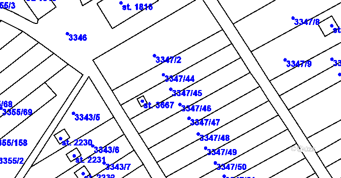 Parcela st. 3347/45 v KÚ Otrokovice, Katastrální mapa