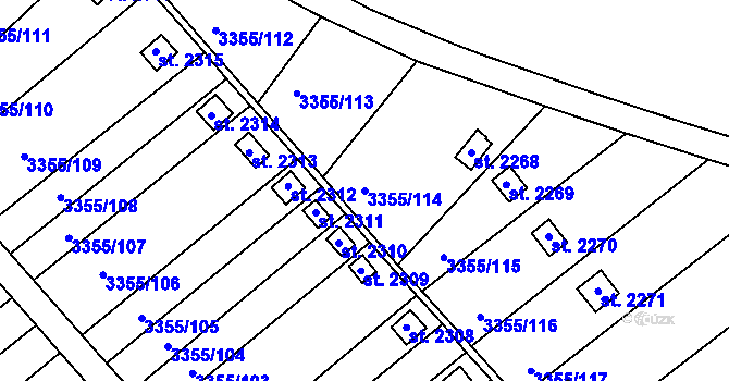 Parcela st. 3355/114 v KÚ Otrokovice, Katastrální mapa