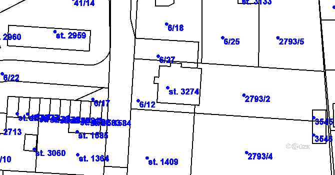 Parcela st. 3274 v KÚ Otrokovice, Katastrální mapa