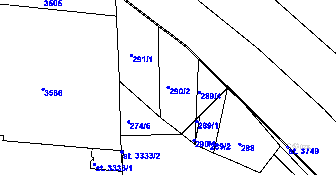 Parcela st. 290/2 v KÚ Otrokovice, Katastrální mapa