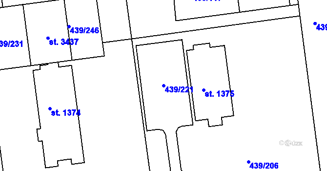 Parcela st. 439/221 v KÚ Otrokovice, Katastrální mapa