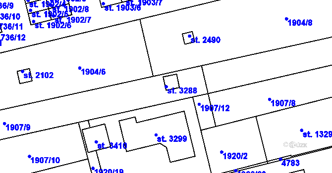 Parcela st. 3288 v KÚ Otrokovice, Katastrální mapa