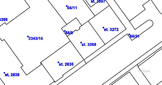 Parcela st. 3268 v KÚ Otrokovice, Katastrální mapa