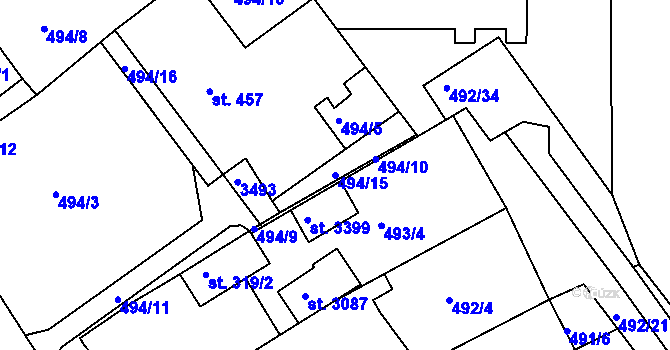 Parcela st. 494/15 v KÚ Otrokovice, Katastrální mapa