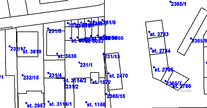 Parcela st. 231/13 v KÚ Otrokovice, Katastrální mapa