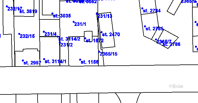 Parcela st. 2365/15 v KÚ Otrokovice, Katastrální mapa