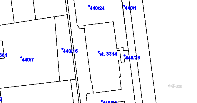 Parcela st. 3314 v KÚ Otrokovice, Katastrální mapa