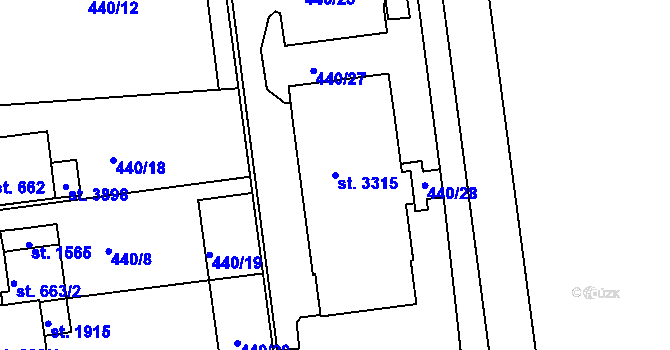 Parcela st. 3315 v KÚ Otrokovice, Katastrální mapa
