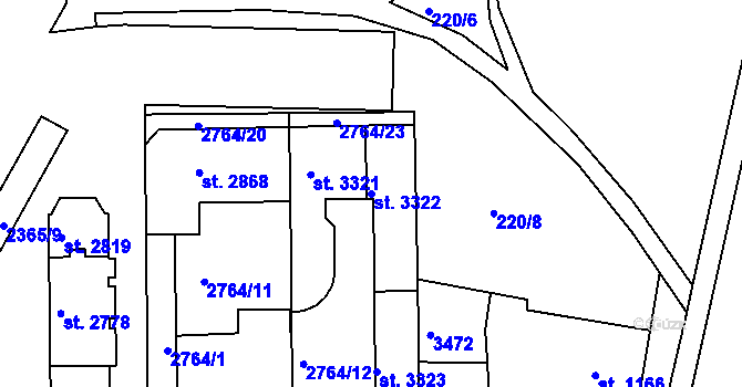 Parcela st. 3322 v KÚ Otrokovice, Katastrální mapa
