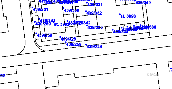 Parcela st. 439/224 v KÚ Otrokovice, Katastrální mapa