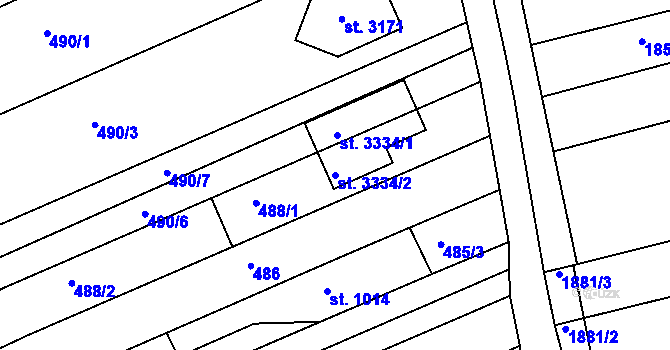 Parcela st. 3334/2 v KÚ Otrokovice, Katastrální mapa