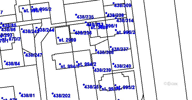 Parcela st. 438/308 v KÚ Otrokovice, Katastrální mapa