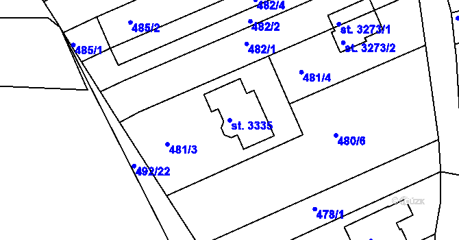 Parcela st. 3335 v KÚ Otrokovice, Katastrální mapa