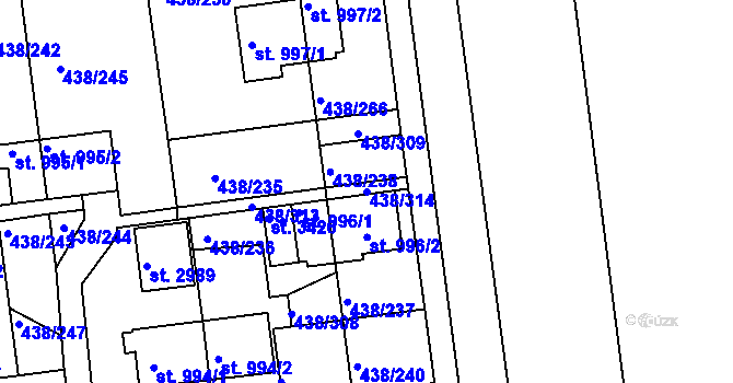 Parcela st. 438/314 v KÚ Otrokovice, Katastrální mapa